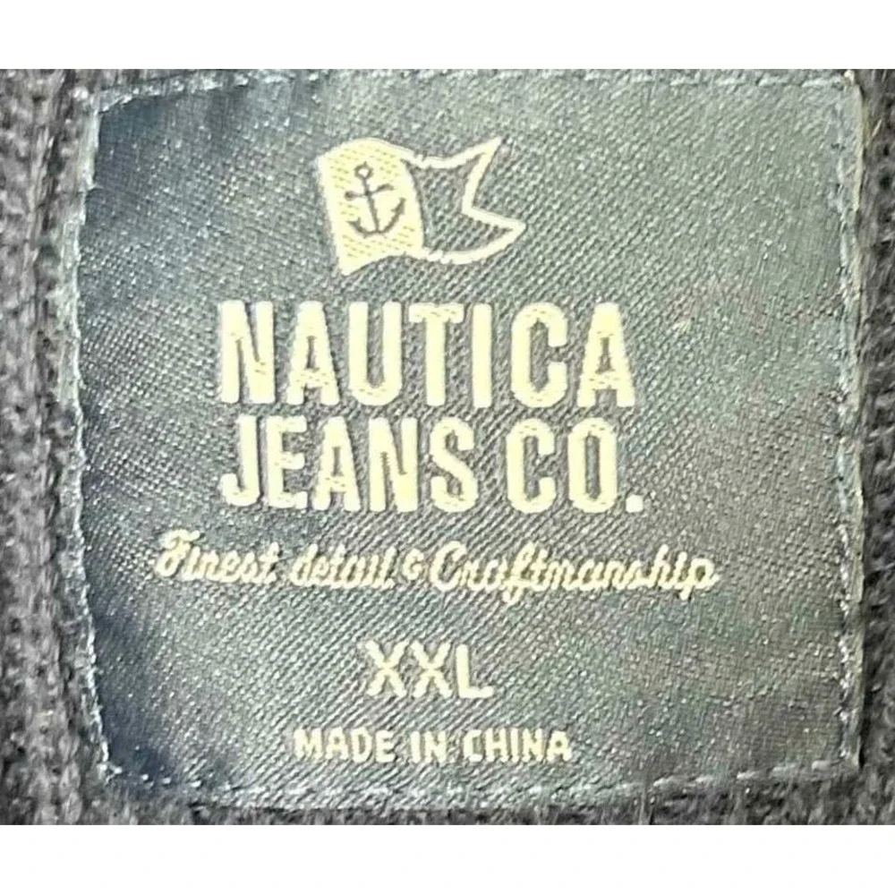 Nautica Jeans Co Mens XXL Navy Blue White Striped‎ Ribbed V-Neck Cotton Sweater